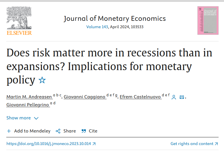 Happy to see our paper on uncertainty shocks in booms and busts out in the JME! Link: sciencedirect.com/science/articl…