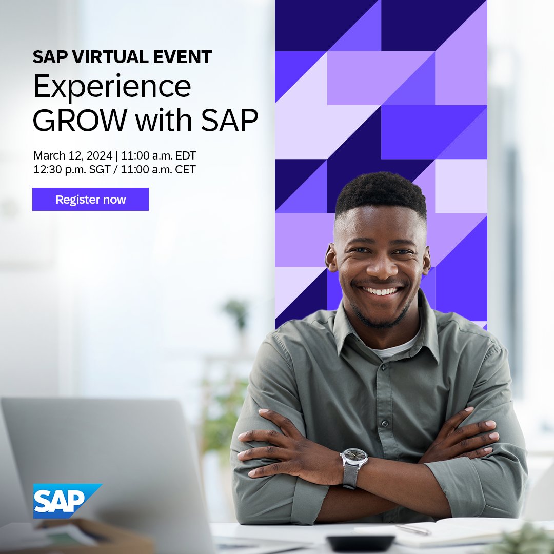 You’ve got big growth goals for your company. ✅ 
 
Tune in on March 12 to learn how Cloud ERP can help you achieve them faster.
imsap.co/6017wqR4P

#GROWwithSAP  #S4HANA