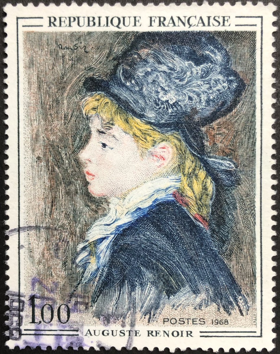 Today’s #EngravedBeauty is this lovely stamp from 1968 featuring a painting by Auguste Renoir: ‘Portrait of a Model’. It was painted with oil on canvas sometime in 1876-1877, and is currently on display at the Musée d'Orsay, in Paris, France.