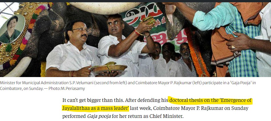 Reality: Mayor Rajkumar has a doctoral thesis on the 'Emergence of Jayalalithaa as a mass leader' Journalist's Report: He has a Doctorate in Journalism Nothing wrong. This topic is also journalism. This is what journalism has been reduced to, in TN.