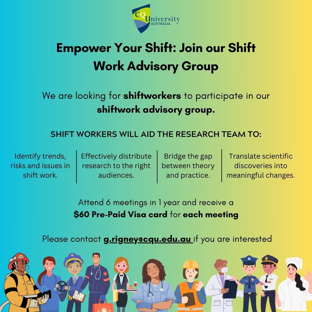 Empower your shift - Join our shiftwork advisory group! Our team is looking for Australian shiftworkers to join our advisory group to share lived experience and contribute to meaningful change. Details below 👇 Please share with your networks!