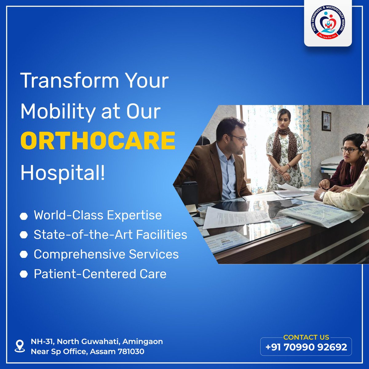 Step into a world where mobility knows no bounds! At Our ORTHOCARE Hospital, your transformation journey is backed by our world-class expertise, state-of-the-art facilities, and unwavering patient-centered care.

#MobilityTransformation
#OrthoCareExcellence