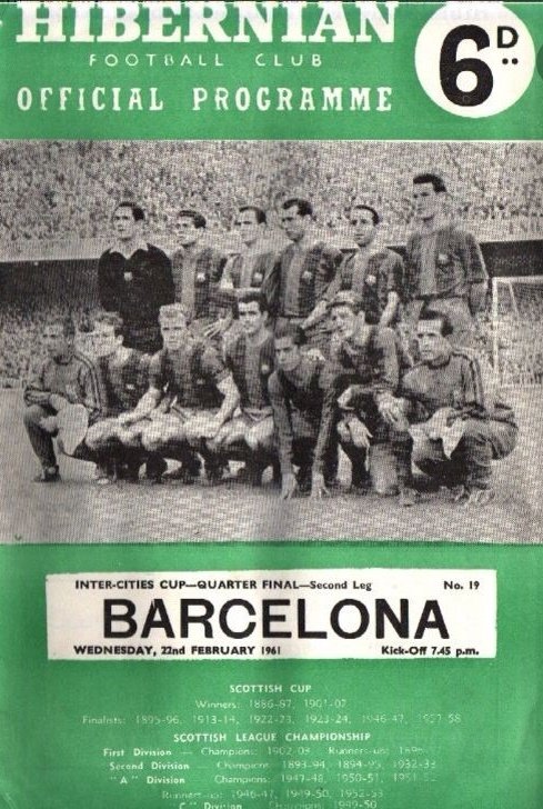 footballmemorys's tweet photo. Programme cover for the Hibernian v Barcelona Inter-Cities Cup Quarter Final tie back in 1961
#HFC #Hibernian #Hibs #Barcelona #Barca #InterCities #Trophies https://t.co/IjkxaFZH3K