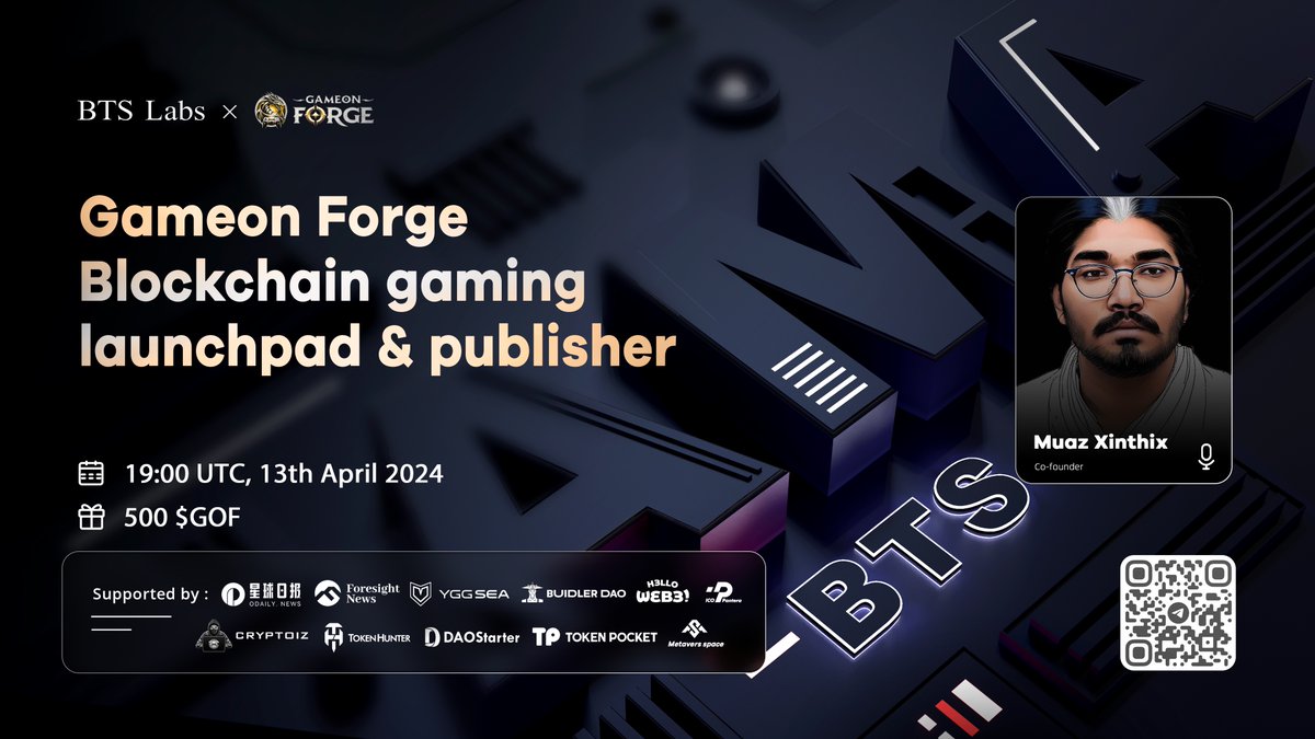 BTS Labs #AMA session with @gameonforge on 13th April at 19:00 UTC in BTS Telegram t.me/officialbtslabs 🎁 Win 500 $GOF ✅RT & Tag 3 friends ✅Ask question during AMA