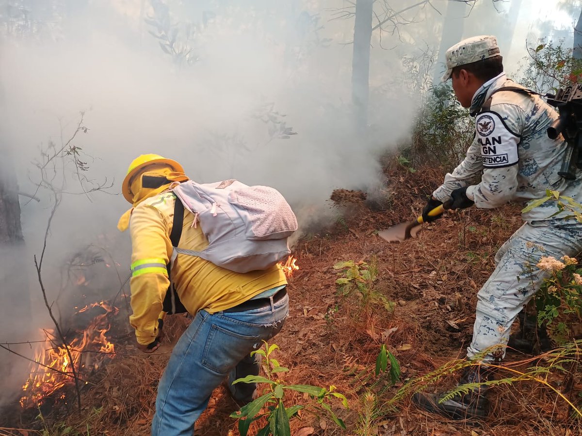 La #GuardiaNacional refuerza el #PlanGN_A de auxilio a la población para sofocar el incendio forestal registrado en la localidad El Rastrojo, municipio de Santiago Juxtlahuaca, #Oaxaca. En la zona se colabora con el #EjércitoMexicano, autoridades locales y de protección civil.