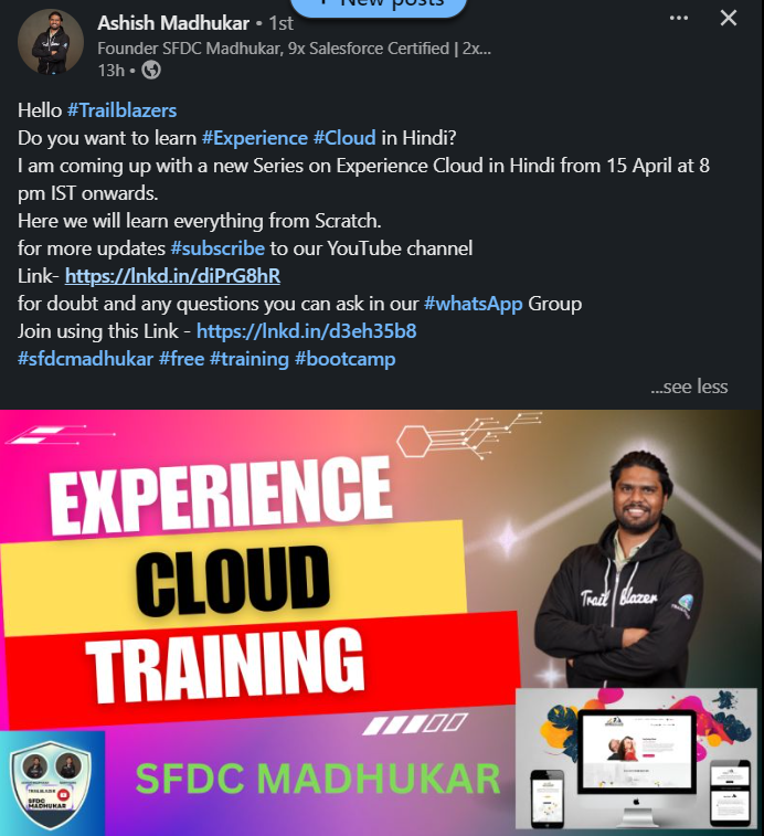 Learn #ExperienceCloud for free with our lovely #Trailblazer @madhukar_ashish Subscribe now to stay updated youtube.com/@SFDCMadhukar