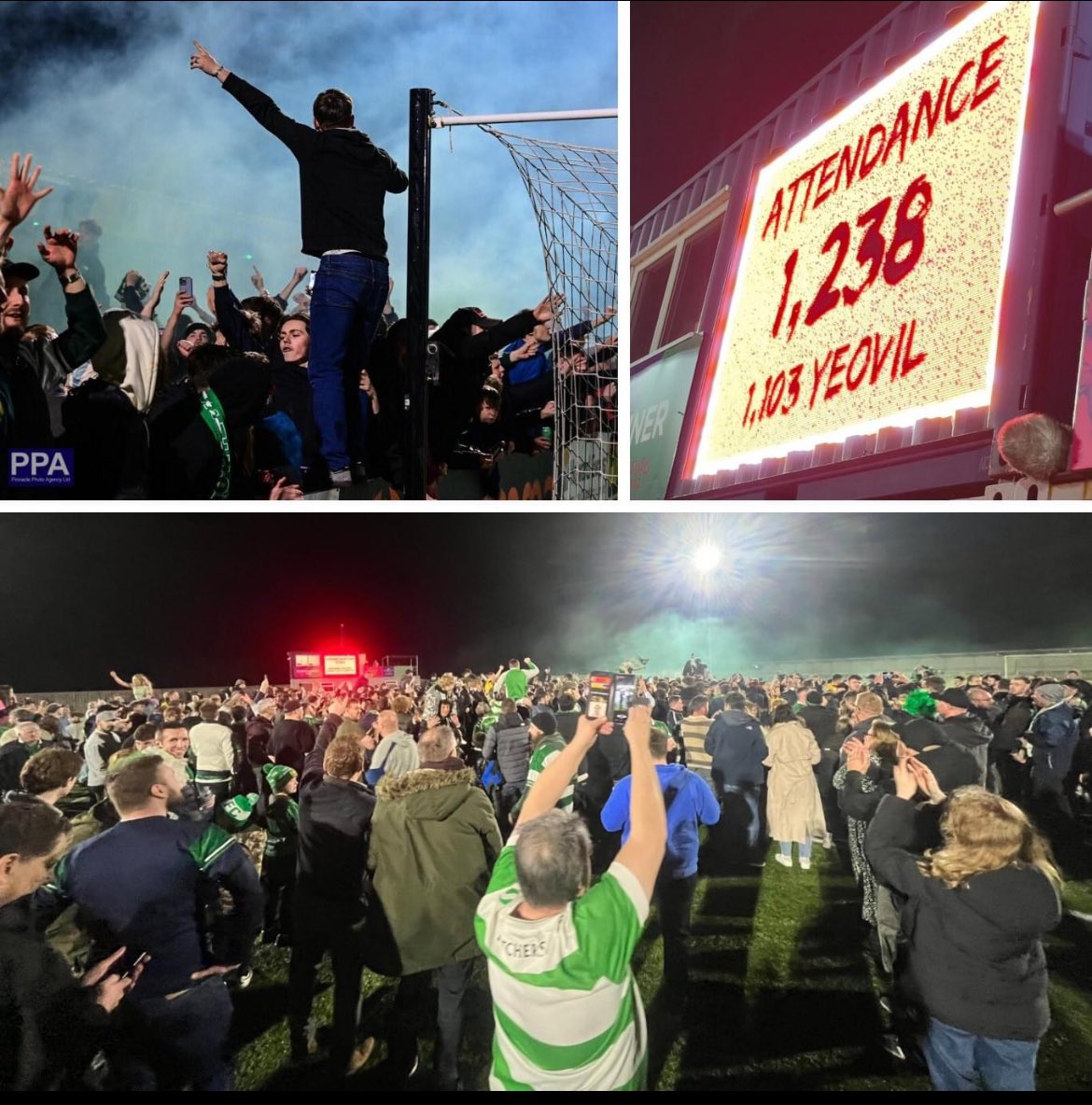 🟢 Congratulations to Yeovil Town on their promotion and return to the National League. 🆙 

⚪️ Over 1,100 Glovers cheered them on to a 0-2 victory against Truro City last night… 👏 

#YTFC