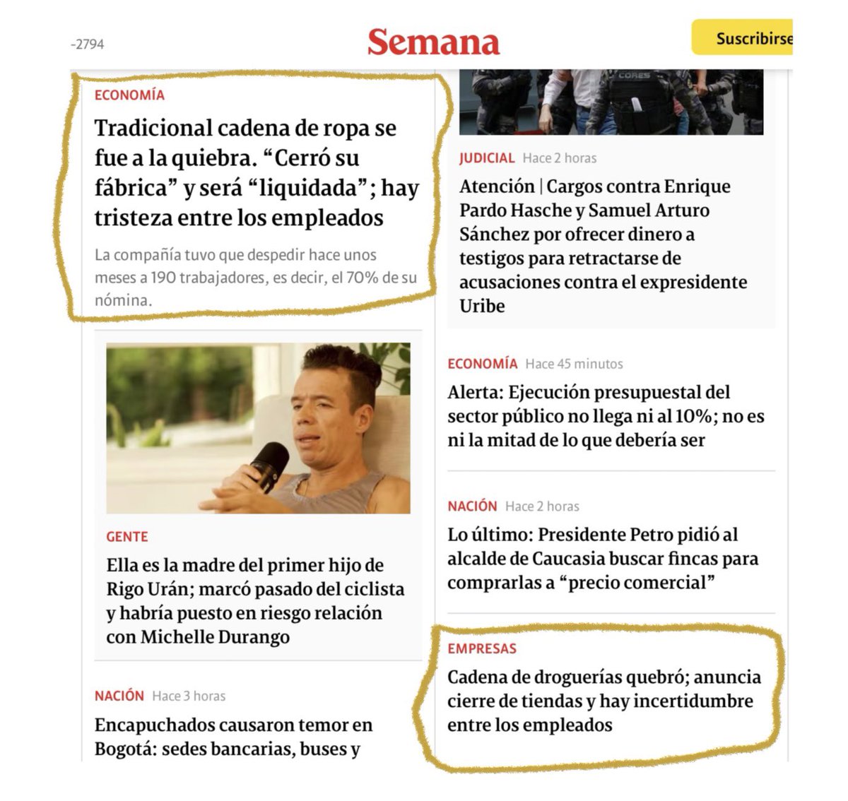 -Háblame de tu país.
-Una revista titula quiebras sin decir el país para que el lector crea que se trata de Colombia y que el gobierno nos está llevando a la ruina.
-Fue un placer conocerte…