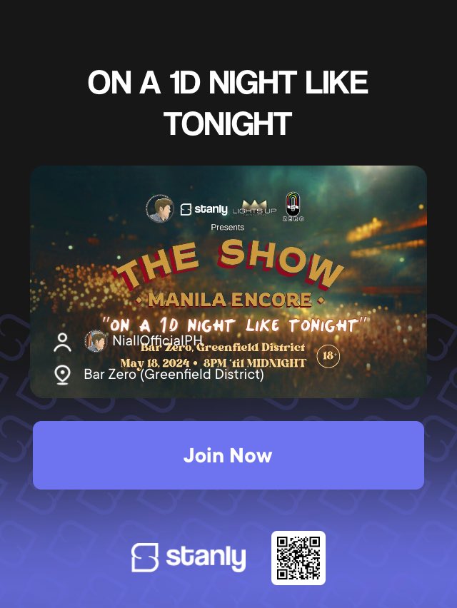 Tickets are still available for our The Show After Party! 

See you there 🥳

#TheShowManilaEncore 
#1DNightAtBarZero

Link: stanly.link//event/ll4Owm