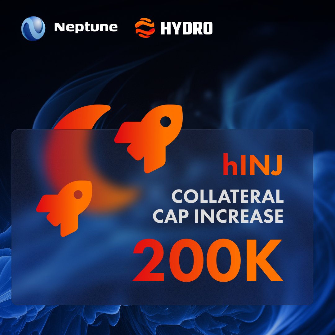 📢 Another cap increase for $hINJ has been executed! It keeps filling up fast 🚀 Collateral Cap $hINJ 140k >> 200k @hydro_fi