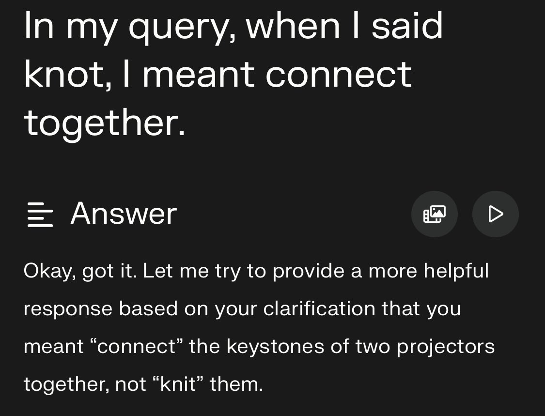 I wanted to combine something together. We might say, knit together. It’s a common phrase. Yet one example where AI prompt just don’t get it.
