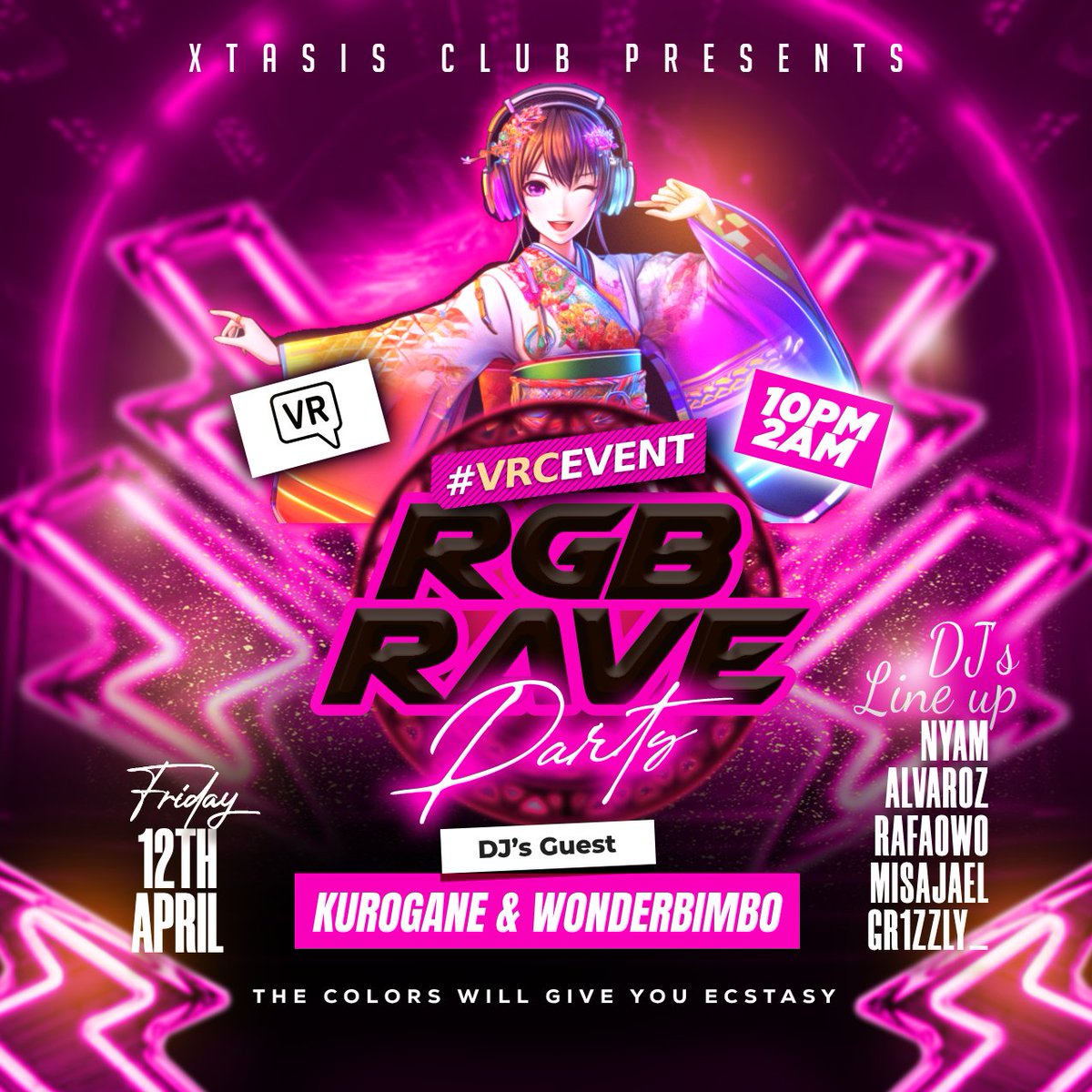 xtasis_vr's tweet photo. ¡Prepárate para la locura cromática en la RGB RAVE Party!

Disfruta de una noche donde la música electrónica se combina con un impresionante espectáculo de luces! https://t.co/5SkhgBSMkj