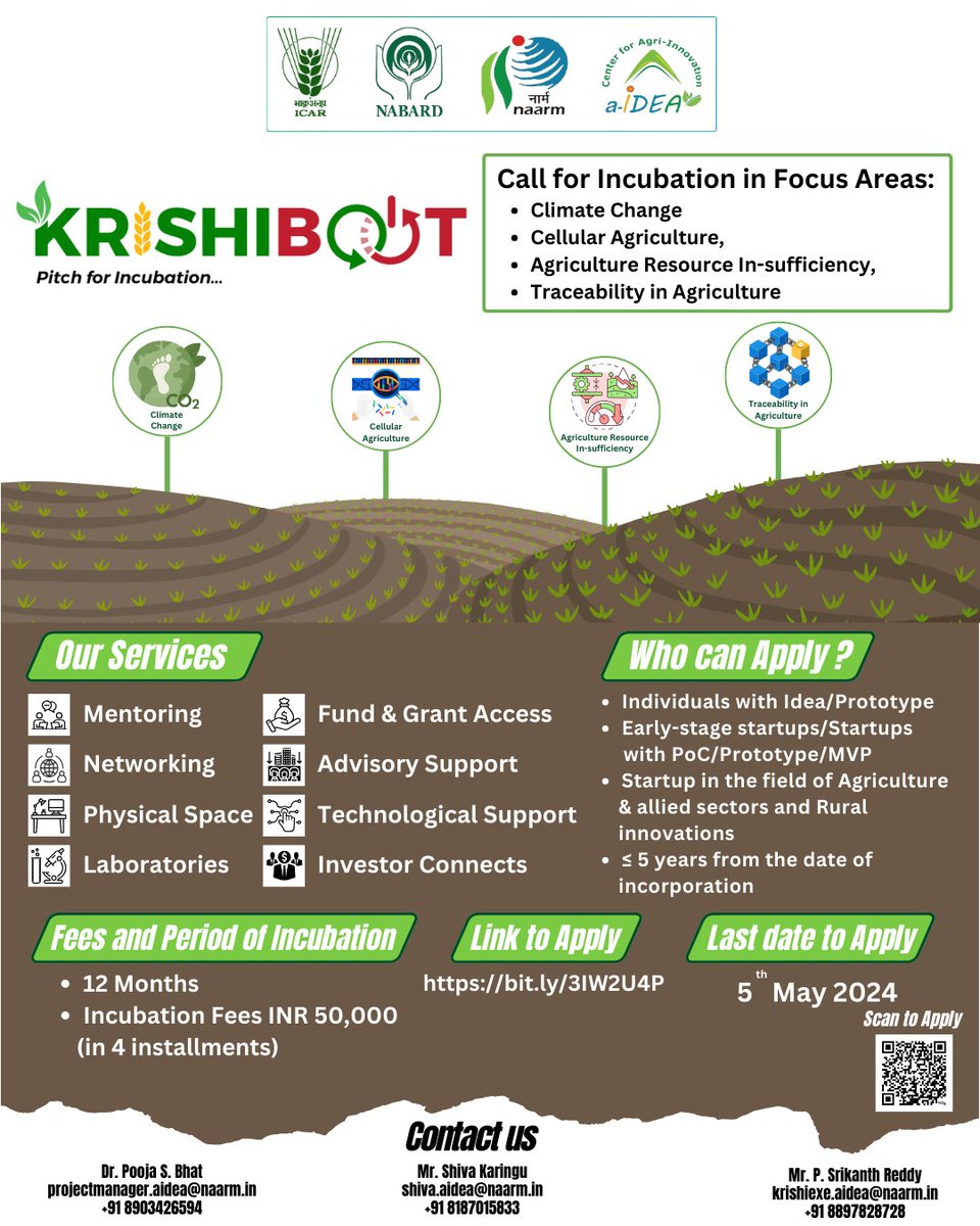 🌱 Join KRISHIBOOT 6.0 Incubation Programme by a-IDEA, TBI! Calling all innovators &amp; early-stage startups in Agri &amp; Allied sectors. Get support, mentoring, networking, and more.
Apply now: buff.ly/49gRnb2
Last date: 5th May 2024. 
#startup #entrepreneurship #innovation