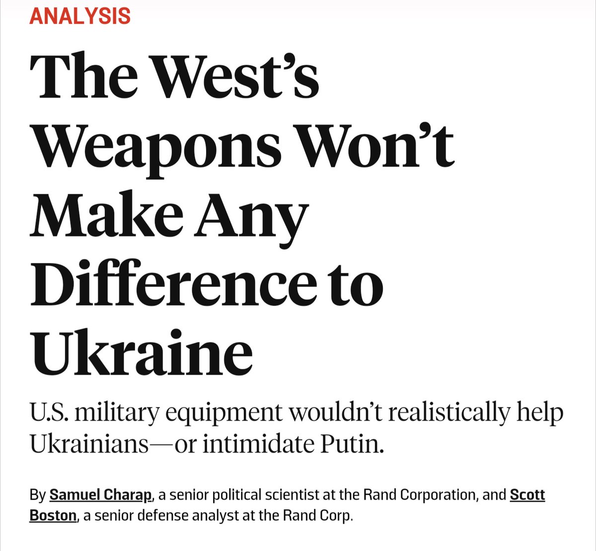 Today, RAND promoted Samuel Charap to Distinguished Chair in Russia and Eurasia Policy for his outstanding work on behalf of the Kremlin. He published this article on JANUARY 21, 2022. After Russia invaded Ukraine, Charap attended at least 13 meetings at the White House.