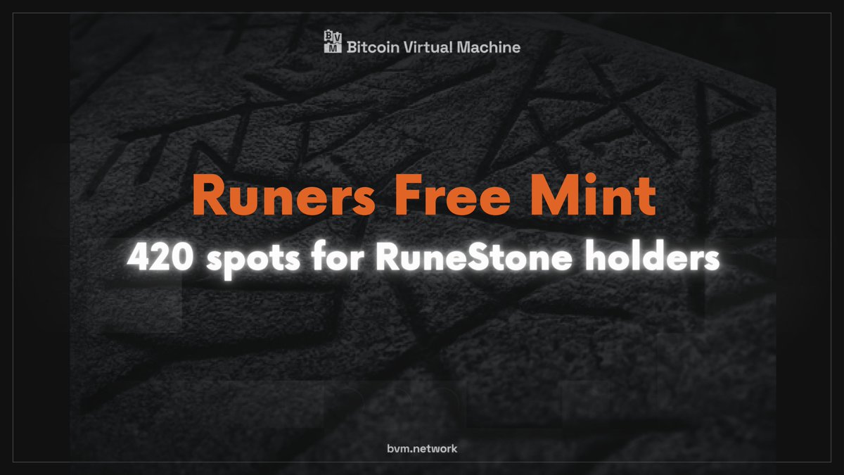 420 RUNERS FREE MINT SPOTS FOR RUNESTONE HOLDERS @LeonidasNFT 1⃣ Like, Repost & Follow @BVMnetwork 2⃣Drop your Bitcoin taproot wallet address in the comment (bc1p...) Include in the comment the @MagicEden link of your RuneStone to verify ownership ⏰48 hours from now…