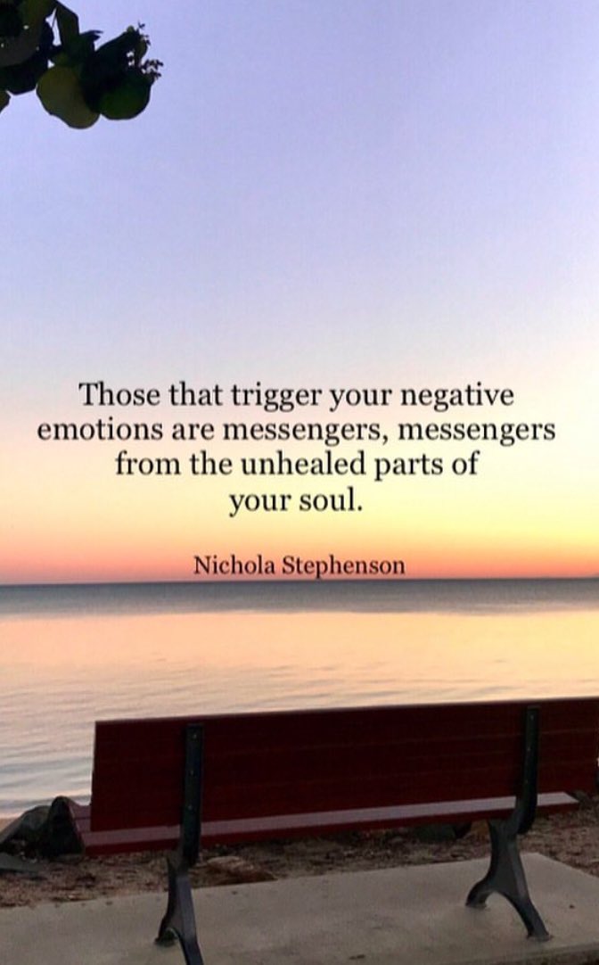 RT @nickystevo Those that trigger your negative emotions are messengers, messengers from the unhealed parts of your soul 👌

#positive #mentalhealth #mindset #joytrain #successtrain #ThinkBIGSundayWithMarsha #thrivetogether