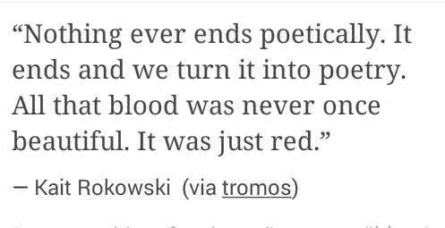 'Nothing ever ends poetically. It ends and we turn it into poetry. All that blood was never once beautiful. It was just red.'