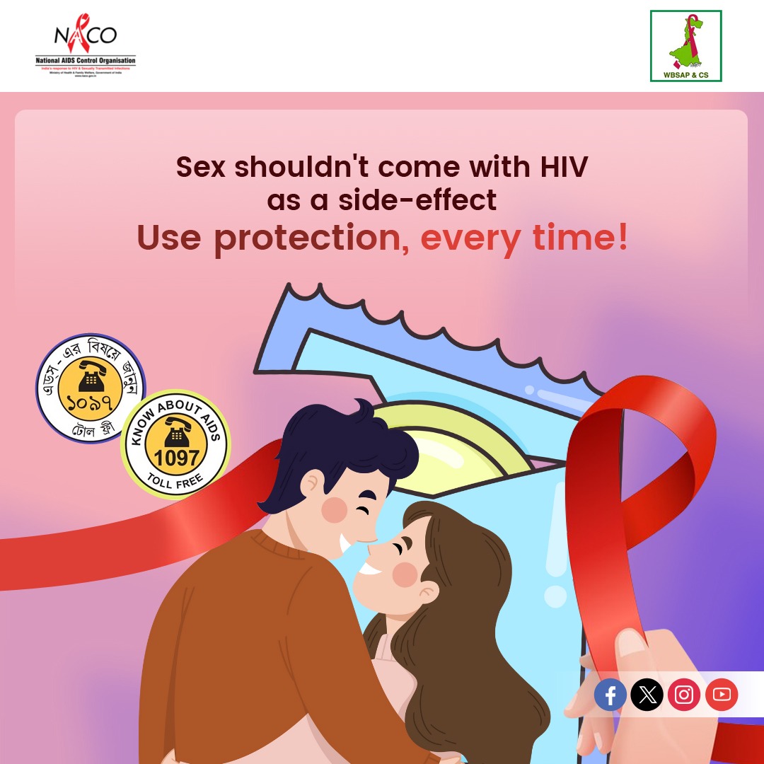 Protect yourself and your partner from HIV. Use protection every time you engage in sexual activity. Prioritize safety and prevent #HIV transmission together! #AIDS #hivaids #hivprevention #hivawareness #wbsapcs #aidsawareness #hivtesting #HIVFreeIndia #IndiaFightsHIVandSTI