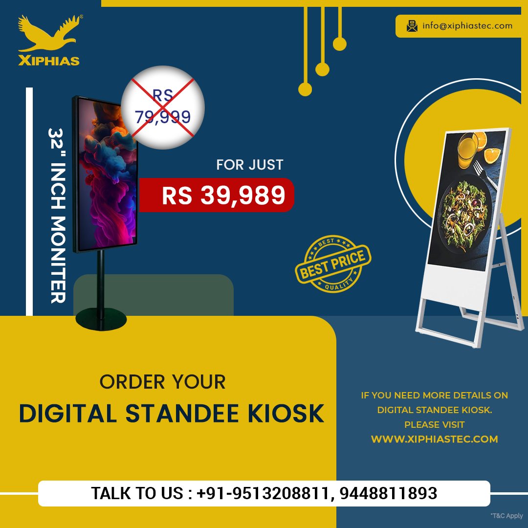 XIPHIAS0101's tweet image. Boost foot traffic and engage customers with our innovative digital standee kiosk! Transform your retail space today.

#XIPHIAS #DigitalStandeeKiosk #DigitalsignageKiosk #TouchScreenKiosk #Kiosk #ShoppingKiosk #InformationDisplayKiosk #DigitalKiosk #DigitalStandeeKiosk