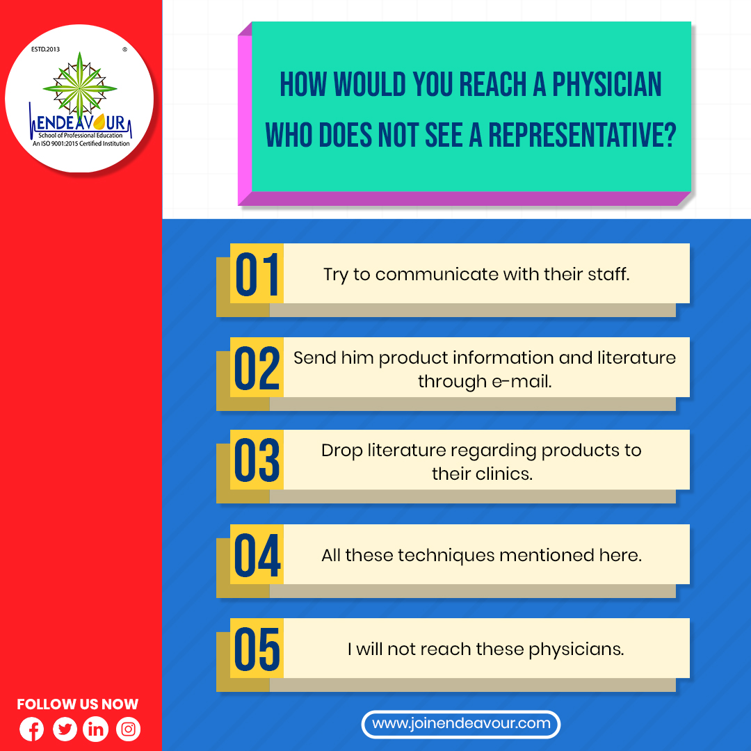 What are the different ways to connect with him? Let's give your views.
.
#MRTraining #EndeavourPharmaInstitute #MedicalRepresentative #MedicalSales #MedicalRepresentativeCourses #PharmaEducation #MedRepFacts #MedicalSalesForce #PharmaExcellence #PassionForPharma #Kolkata #India