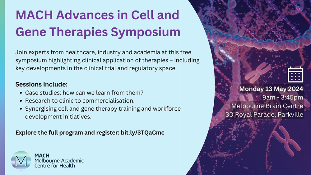 Full program has just landed feat. leading minds in cell & gene therapies➡️bit.ly/3TQaCmc @CarinaBiotech @cartherics @CellTherapies_ @EyeResearchAus @CSL @DrLaurenAyton @drjenhollands @mincle @MonashUni @MCRI_for_kids @PeterMacCC @RCHMelbourne @SVIResearch @UniMelbMDHS