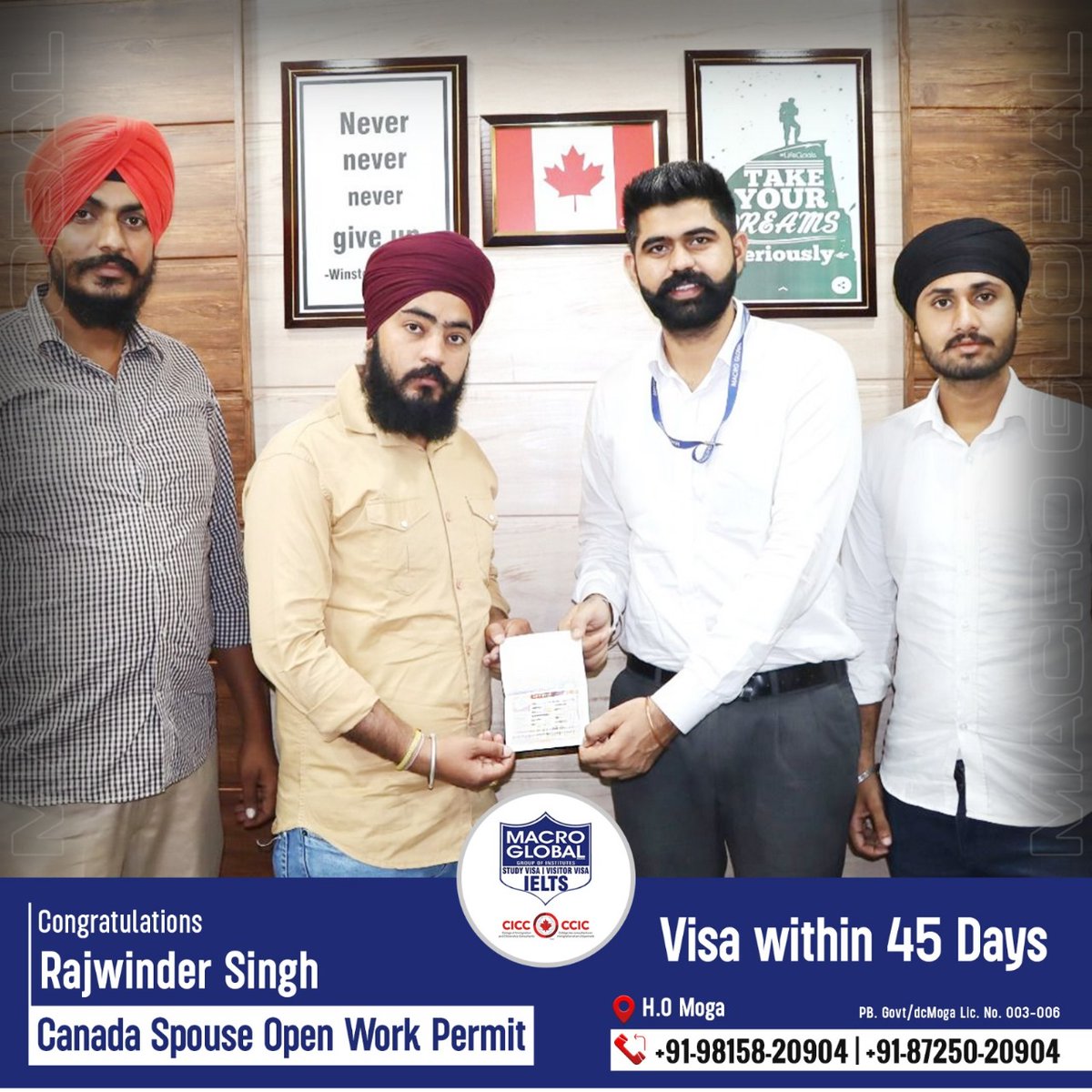 Big congratulations to Rajwinder Singh for securing his Canada spouse open work permit within just 45 days.

#MacroGlobal #GurmilapSinghDalla #Canada #Canadastudyvisa #canadaopenworkpermit #spousevisa #Visitorvisa #Visa #IELTS #EnrollNow #Immigration