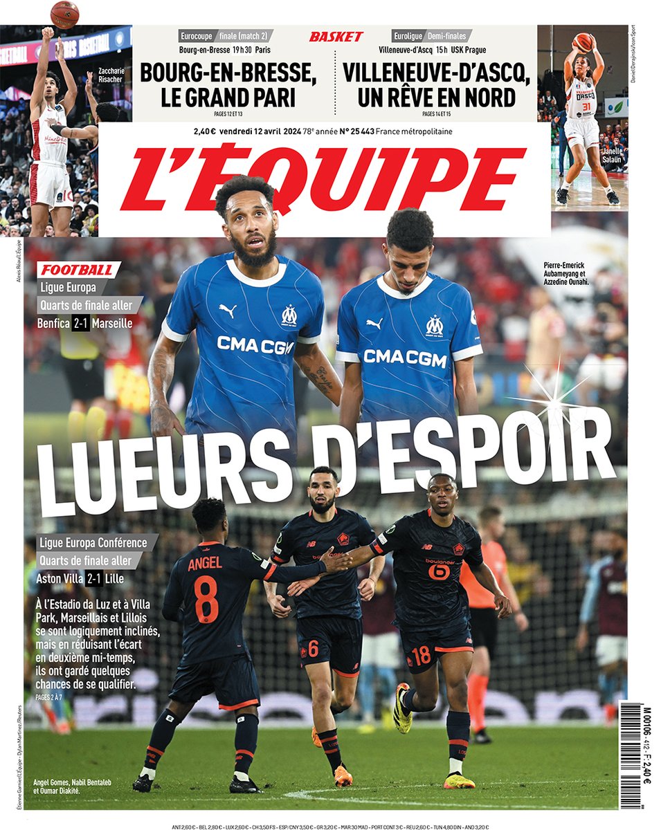 🗞️ « Lueurs d'espoir » : la une du journal L'Équipe du vendredi 12 avril 2024 Pour consulter l'édition : ow.ly/xCJp50ReC1T