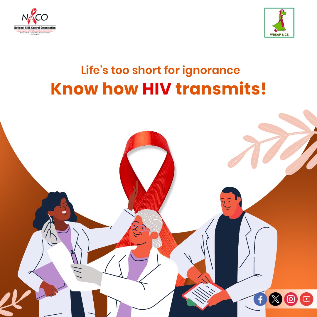 Don't let ignorance dictate your health. Educate yourself about #HIV transmission and prevention. Remember, awareness and informed choices save lives. #AIDS #hivaids #hivprevention #hivawareness #wbsapcs #health #aidsawareness #hivtesting #HIVFreeIndia #IndiaFightsHIVandSTI