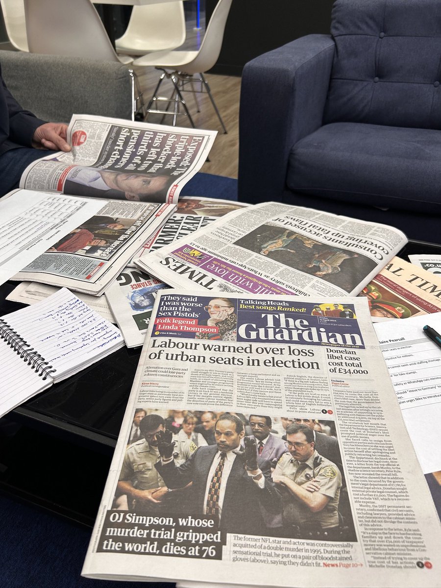 Ready for #breakfast #papers with @StephenGBNews @elliecostelloTV @GBNEWS @NigelNelson taking over the table as usual ….