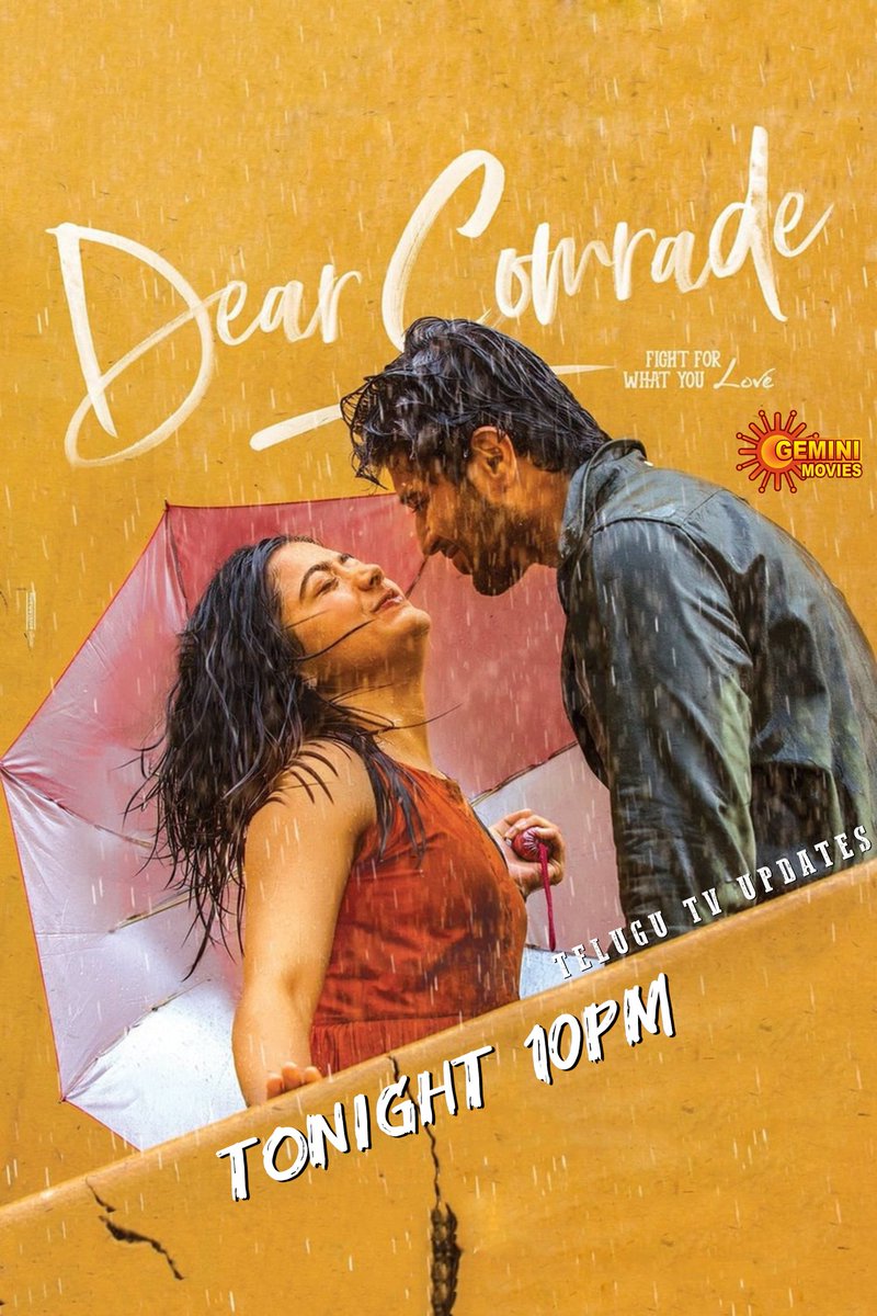 One of the best movie for #RashmikaMandanna & #VijayDeverakonda

#DearComrade tonight at 10pm on #GeminiMovies