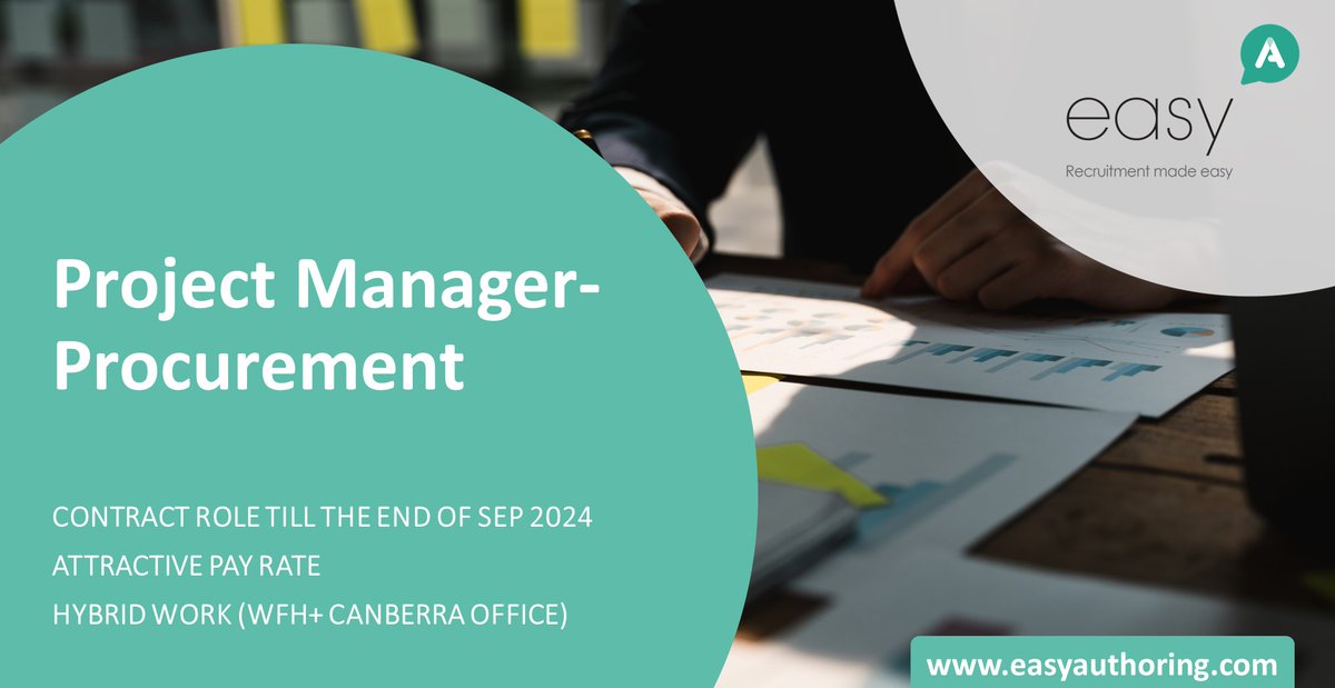 Easy authoring is seeking a Project Manager to manage the planning and delivering for the implementation of the procurement reform for an established Government department.

Please click bit.ly/3JiaC9I to know more and apply now!

#easyA #Project #Manager #Procurement