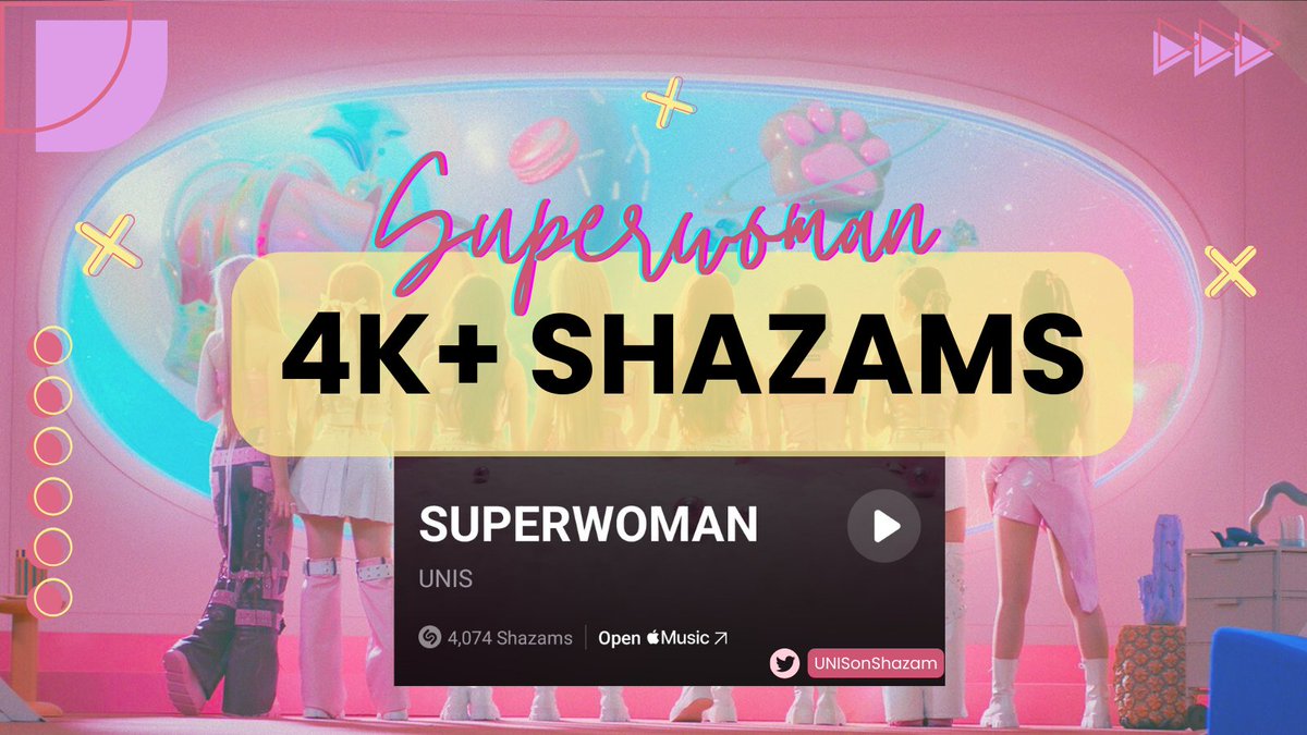 UNIS' #SUPERWOMAN has officially surpassed 4,000 shazams! 🔥 🎯 GOAL: 5K SHAZAMS SOON #UNIS #WE_UNIS #유니스 @UNIS_offcl
