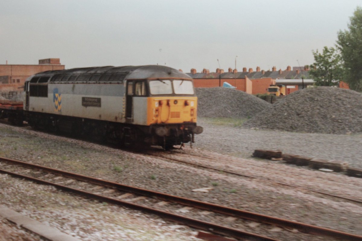 #FreightFriday #Type5Friday Reason unknown, 56032 stabled at Loughborough ARC Sidings with a rake of BDAs 10.4.93