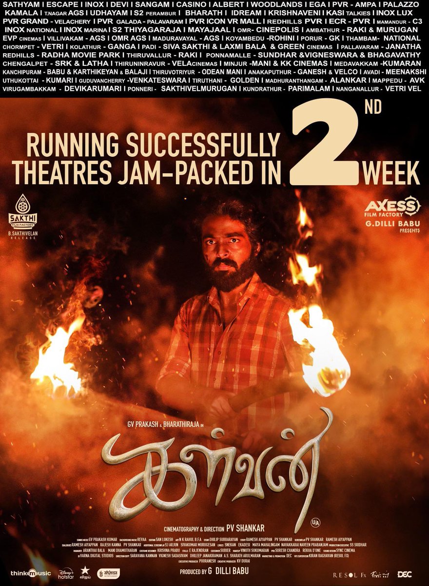Cinemapayyan (@cinemapayyan) on Twitter photo #Kalvan rocking 80+ theatres in its second week💥Packed houses and roaring applause🔥Book Your Tickets Now ✨
#KalvanInCinemas
BMS- bit.ly/3TKp92q
TicketNew- bit.ly/3xdbs4A
A <a href="/gvprakash/">G.V.Prakash Kumar</a> Musical 🎶
Background Score <a href="/revaamusic/">Revaa Music</a>
<a href="/offBharathiraja/">Bharathiraja</a> <a href="/AxessFilm/">Axess film factory</a> #Kalvan rocking 80+ theatres in its second week💥Packed houses and roaring applause🔥Book Your Tickets Now ✨
#KalvanInCinemas
BMS- bit.ly/3TKp92q
TicketNew- bit.ly/3xdbs4A
A <a href="/gvprakash/">G.V.Prakash Kumar</a> Musical 🎶
Background Score <a href="/revaamusic/">Revaa Music</a>
<a href="/offBharathiraja/">Bharathiraja</a> <a href="/AxessFilm/">Axess film factory</a>