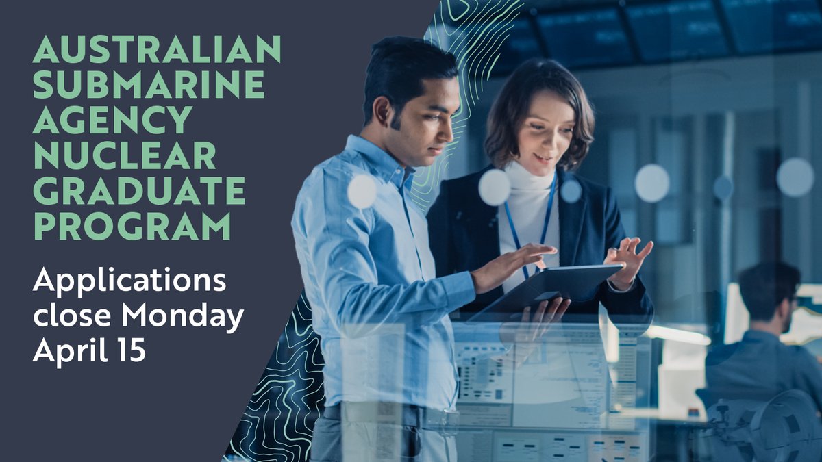 Applications for the Australian Submarine Agency’s Nuclear Graduate Program will close Monday 15 April. All STEM graduates are invited to apply. 🎓 If you have a passion for all things science and engineering visit asa.gov.au/jobs-careers/n…