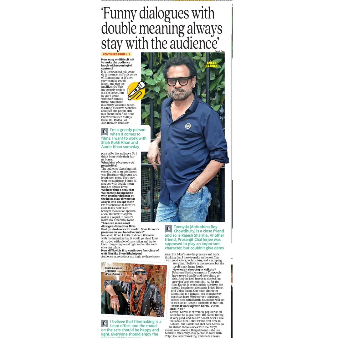 Director Anees Bazmee was in town to shoot for the next edition of the horror-comedy franchise, Bhool Bhulaiyaa. Read more.. #bhoolbhulaiyaa3 #aneesbazmee #kartikaryan #calcuttatimes