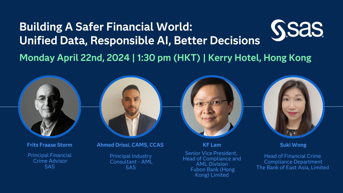 Join SAS, Fubon Bank and The Bank of East Asia at ACAMS The Assembly APAC – Hong Kong - April 22-23. Learn how financial institutions gain true insights into financial crime by converging AML and fraud detection and more. Connect with us. 2.sas.com/6017wqkUf