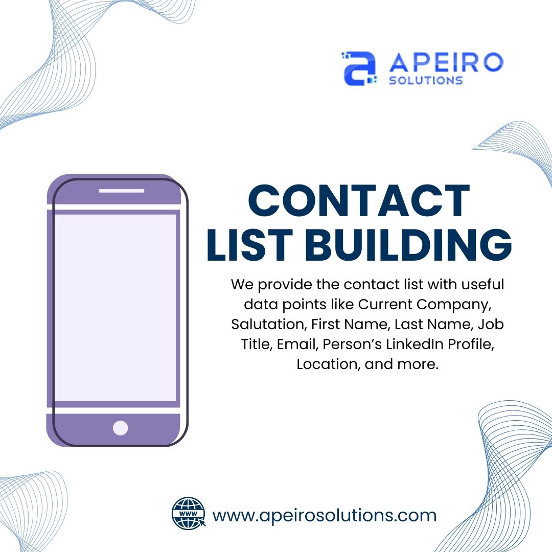 Explore targeted leads, boost outreach, and scale your business with precision. Get in touch to learn more!
#ContactListBuilding #LeadGeneration #BusinessScaling #TargetedLeads #MarketingStrategy #B2BOutreach #ApeiroSolutions #BusinessGrowth #SalesProspecting #LinkedInMarketing