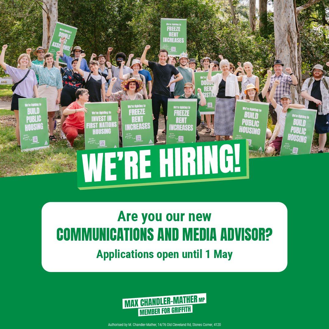 Want to help work on our national housing campaign? We're hiring a new communications and media advisor! You'll get to work with me and our policy advisor, and drive our media and social media communications. More details here: ethicaljobs.com.au/members/maxcha…