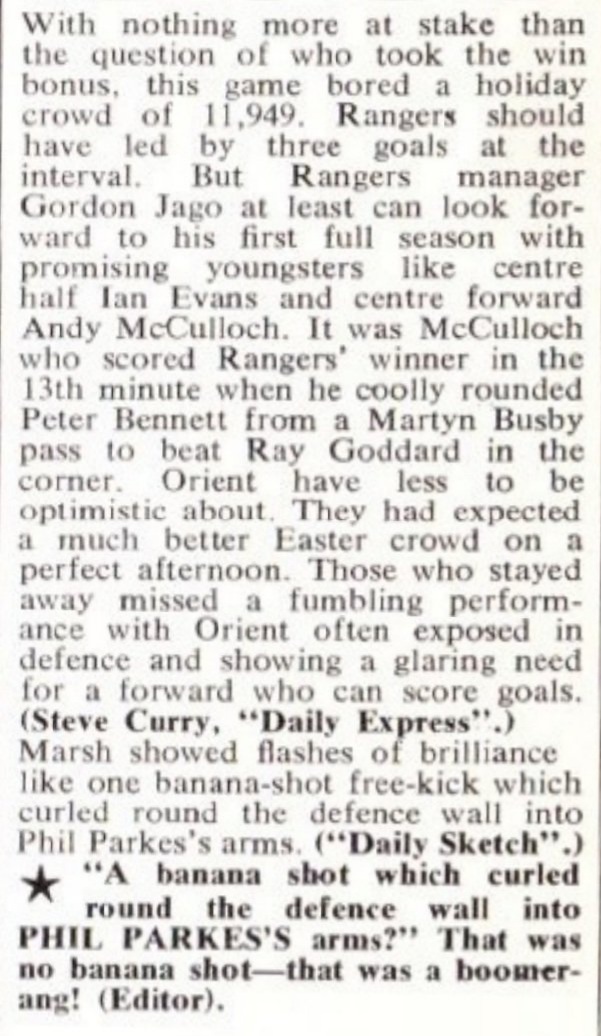 ⚽️ | #onthisday in 1971 Andy McCulloch scored the only goal of the game in a 1-0 away win over Leyton Orient. #qpr | #lofc