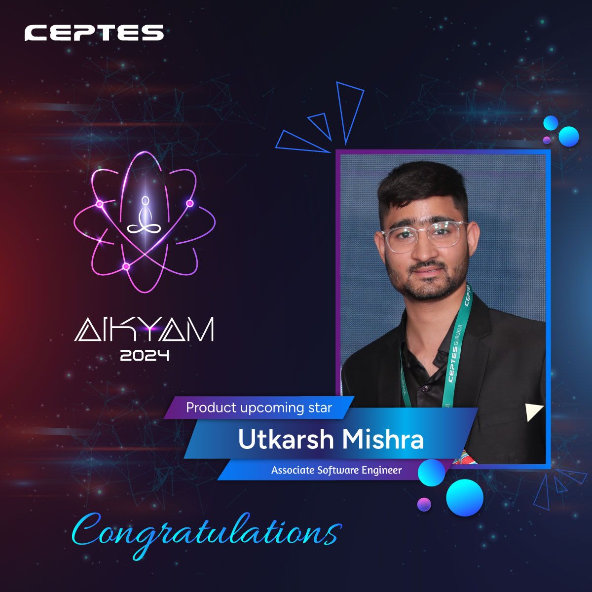 Utkarsh Mishra has swiftly demonstrated his exceptional abilities in the tech arena since joining our team. 

#AIKYAM2024 #TechGenius #ProductVirtuoso #InnovationChampion #RisingStar #FutureOfTech #TechAwards #ShiningBright #IngeniousMinds #CelebratingExcellence #TechInnovation