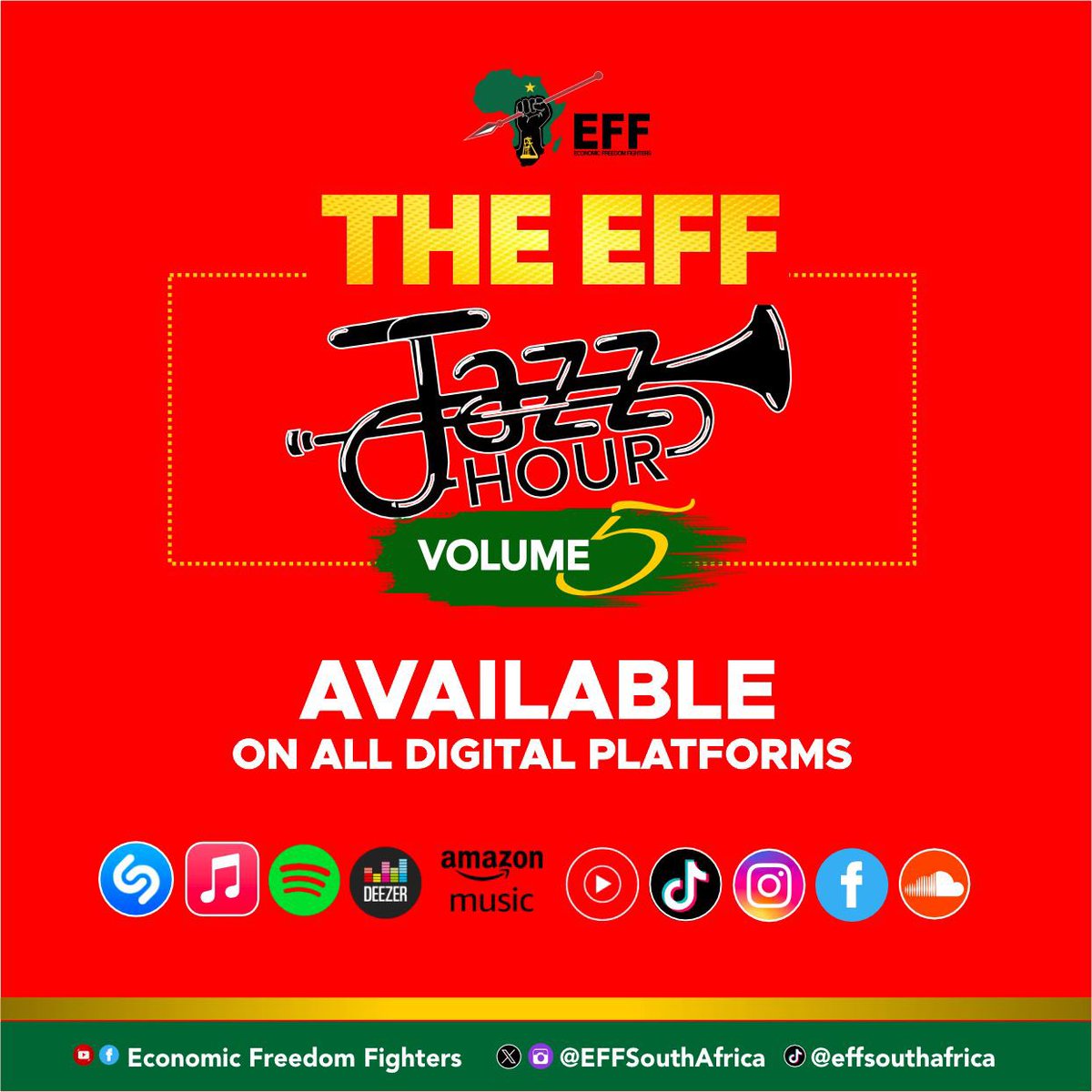 In the past decade revolutionary sounds have been the source of hope for economic freedom for the poor and the marginalised!

You can listen to the #EFFJazzHour Vol. 5 album from the comfort of your home.

#VoteEFF2024