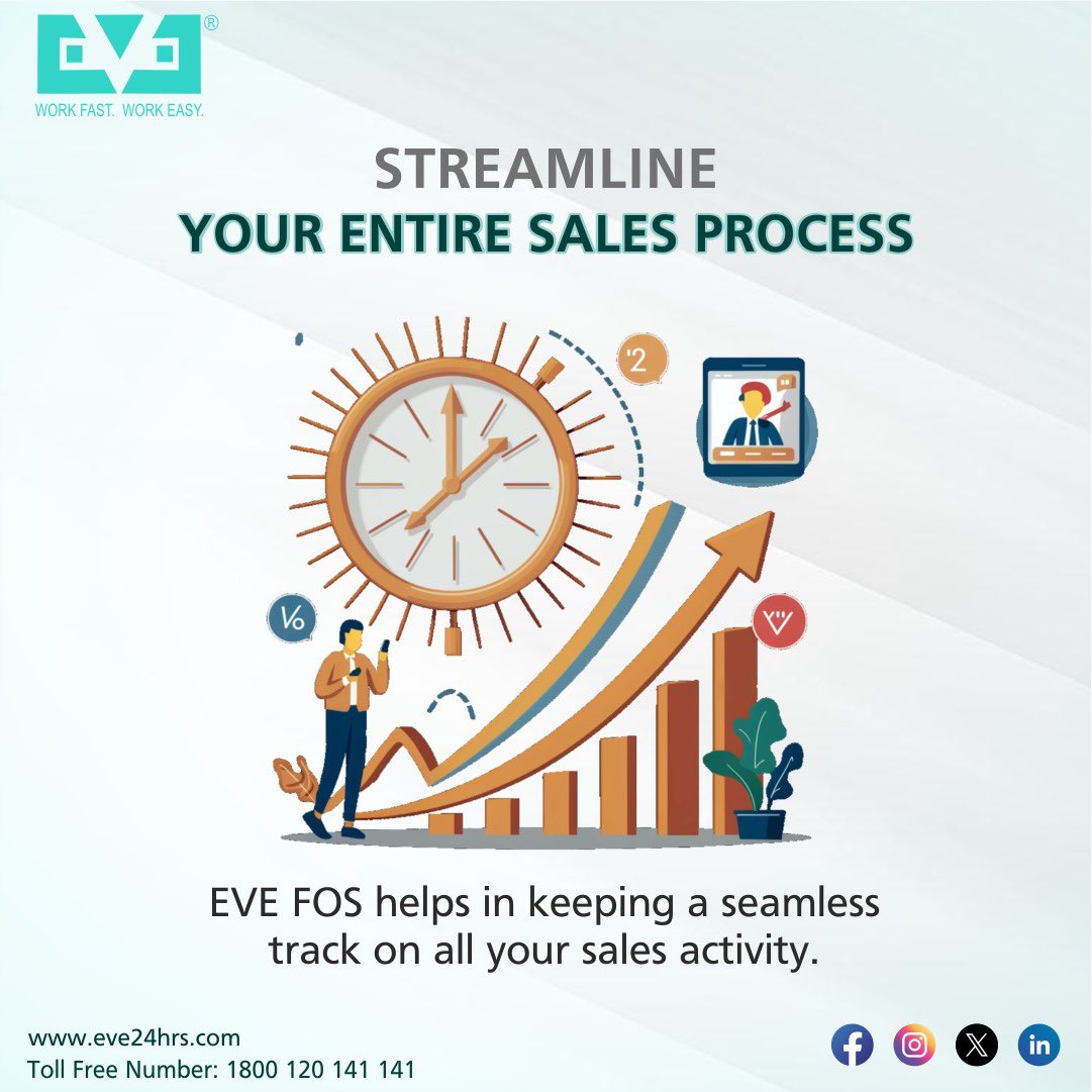 “Streamline your entire sales process with Eve FOS. It helps keep seamless track of all your sales activities. 

Visit us at eve24hrs.com

#SalesManagement #CRM #BusinessTools #SalesAutomation #Efficiency #eve24hrs