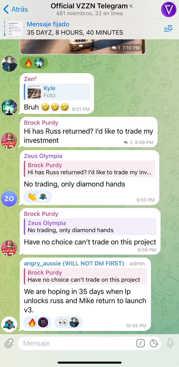 @vzzntoken telegram admins hoping that @Saitamaguru1 and @VZZNBUILDER1 will return in 35 days when the LP unlocks to launch V3 so the 'diamond hands' holders can recover at least some of their investment 😅☠️. And I said diamond hand cuz the contract got wreck so is not tradeable…