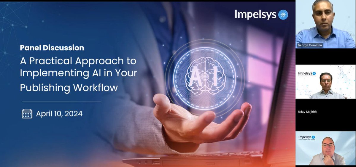 Impelsys's tweet image. A heartfelt thank you to everyone who joined us for the panel discussion on "A Practical Approach to Implementing #AI in Your #PublishingWorkflow". We trust the insights proved to be helpful in providing actionable strategies to enhance your publishing workflow.
#Impelsys