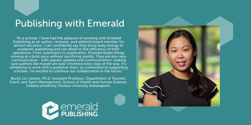 Ever wondered what it's like to publish with Emerald? Read about Professor Becky Liu-Lastres and others have to say about working with Emerald here 👉 bit.ly/49Pjhf5

@IndianaUniv @LifeAtPurdue #AcademicTwitter #AcWri #research #realworldimpact #feedbackfridays