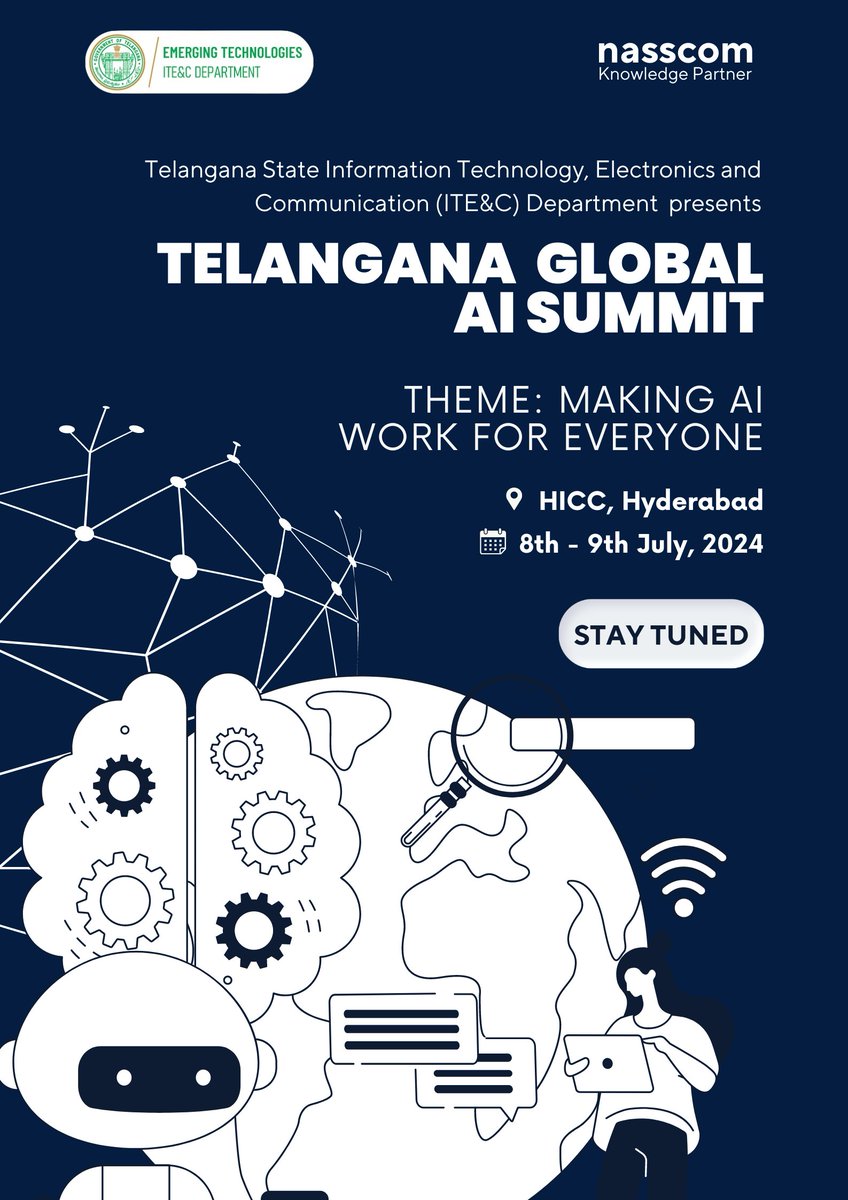 🎉 Exciting News: Telangana Global AI Summit 2024! 🌟 Theme: Making AI Work for Everyone
🗓️ July 8-9, 2024
📍 Hyderabad International Convention Center

Join us to explore insights from global and Indian leaders & delve into AI advancements
@jayesh_ranjan | @ramadevi_lanka