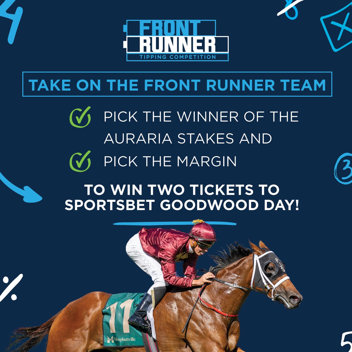 Pick the winner of the Auraria Stakes & pick the margin, for your chance to win 2x hospitality tickets to Sportsbet Goodwood Day! Enter by commenting below ⬇️