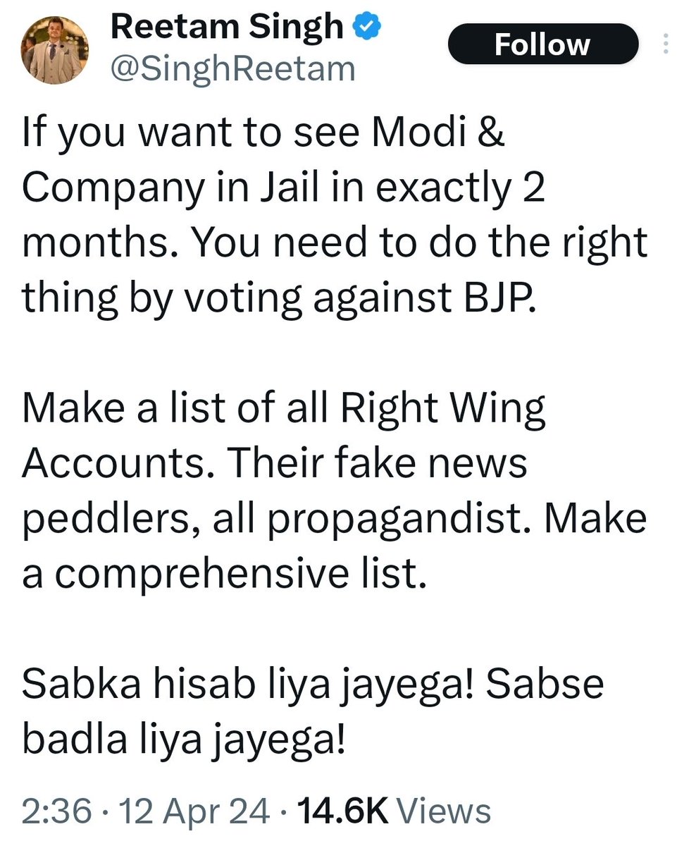 Make no mistake, whenever Congress manages to get in power, it will do exactly this. Target not just BJP leaders, but also supporters. They never hide their intentions. If Con/ecosystem gets an ED notice, democrazy gets in danger, but open threats by Con strengthens democrazy!!