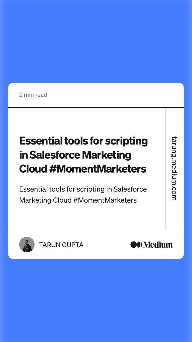 Hello #SalesforceMarketingCloud Developers #MomentMarketers 

Here is the post url - tarung.medium.com/essential-tool…

#salesforce #ampscript #MarketingCloud  #MomentMarketer